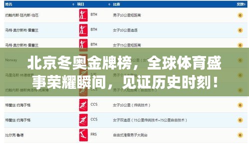 北京冬奥金牌榜,全球体育盛事荣耀瞬间,见证历史时刻!