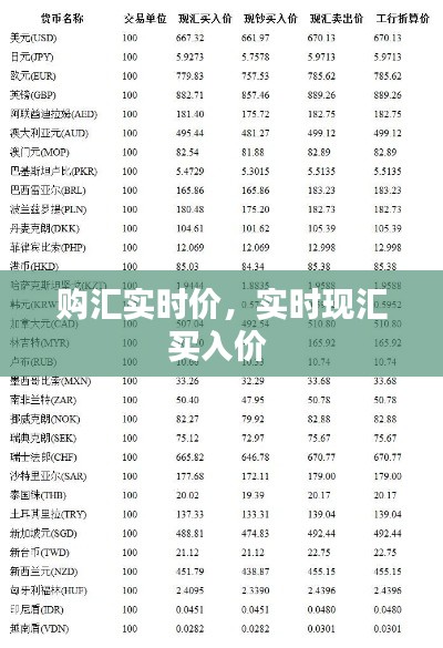 购汇实时价,实时现汇买入价
