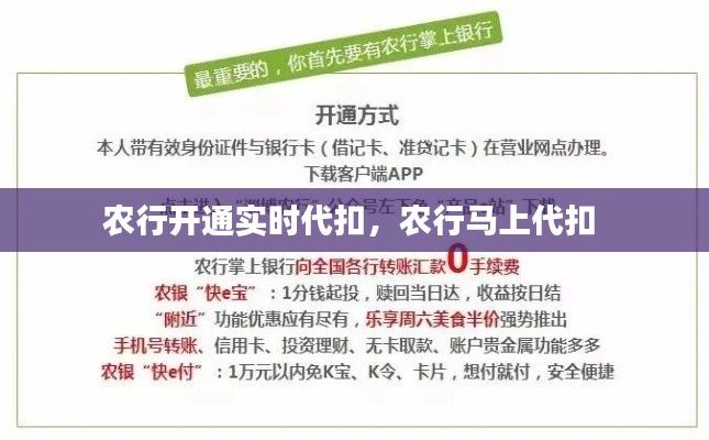 农行开通实时代扣,农行马上代扣