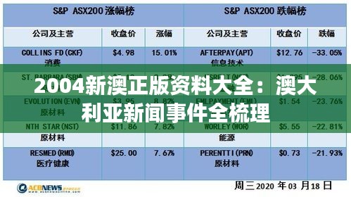 2004新澳正版资料大全:澳大利亚新闻事件全梳理