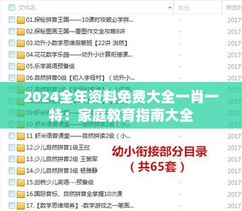 2024全年资料免费大全一肖一特:家庭教育指南大全
