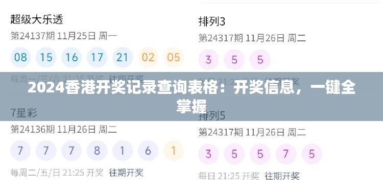 2024香港开奖记录查询表格:开奖信息,一键全掌握