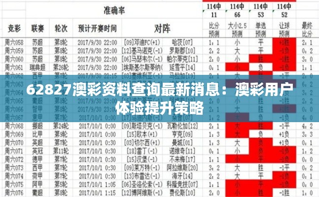 62827澳彩资料查询最新消息:澳彩用户体验提升策略