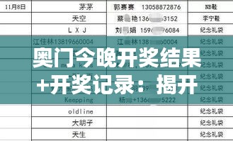 奥门今晚开奖结果+开奖记录:揭开幸运之夜的秘密