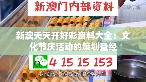 新澳天天开好彩资料大全:文化节庆活动的策划圣经