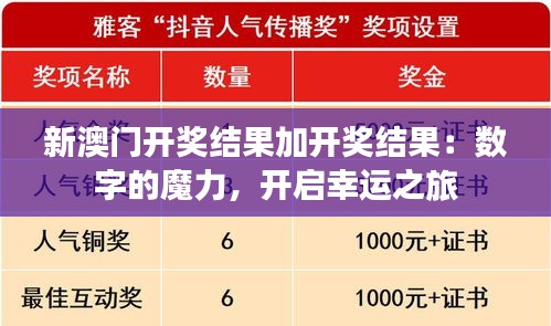 新澳门开奖结果加开奖结果:数字的魔力,开启幸运之旅