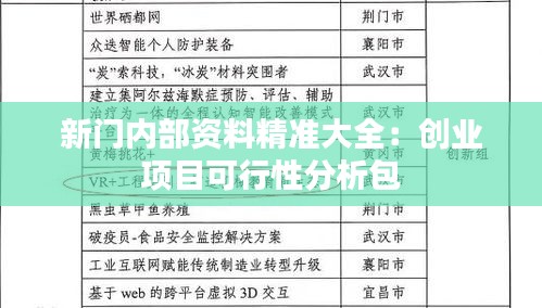 新门内部资料精准大全:创业项目可行性分析包