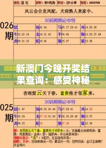 新澳门今晚开奖结果查询:感受神秘数字组合的魅力