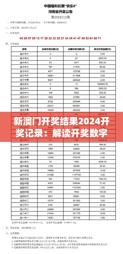 新澳门开奖结果2024开奖记录:解读开奖数字的随机魅力