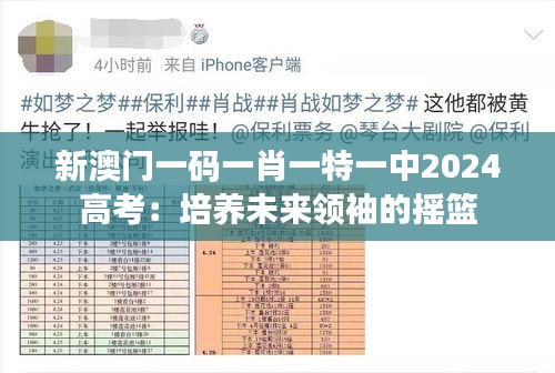 新澳门一码一肖一特一中2024高考:培养未来领袖的摇篮