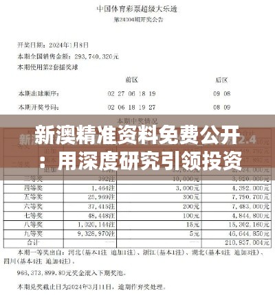 新澳精准资料免费公开:用深度研究引领投资风向