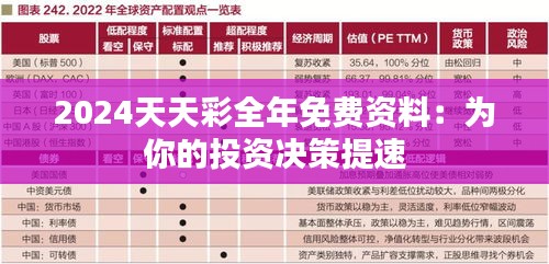 2024天天彩全年免费资料:为你的投资决策提速