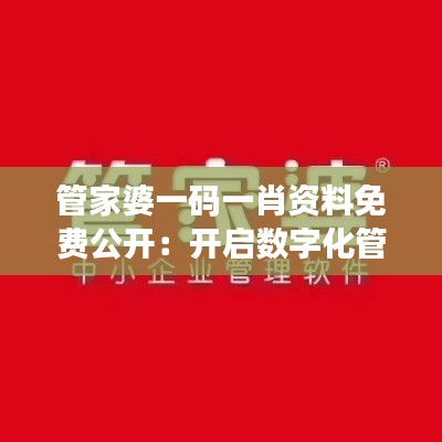 管家婆一码一肖资料免费公开:开启数字化管理新篇章