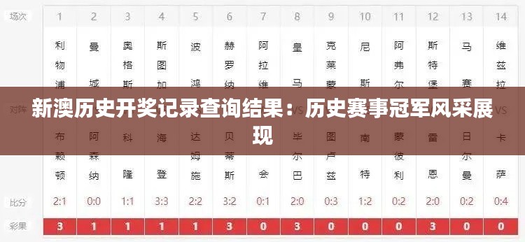 新澳历史开奖记录查询结果:历史赛事冠军风采展现