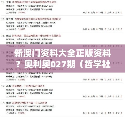 新澳门资料大全正版资料?奥利奥027期(哲学社会科学文献中心)