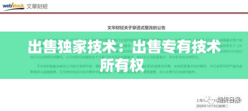 出售独家技术:出售专有技术所有权