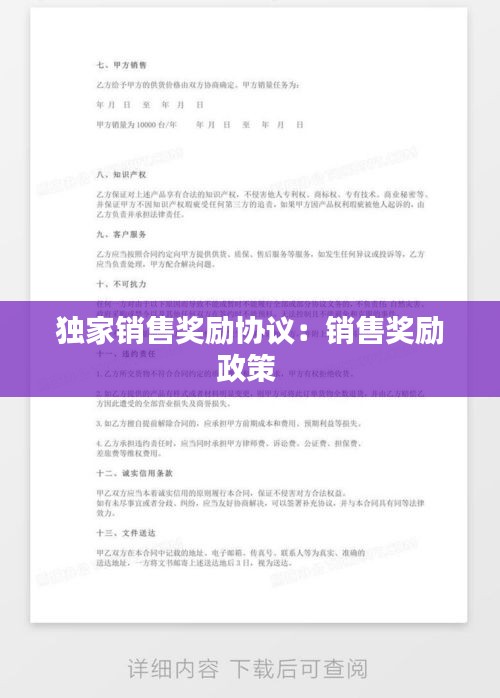 独家销售奖励协议:销售奖励政策