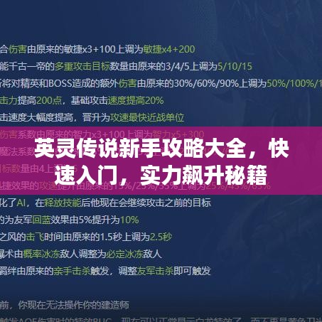 英灵传说新手攻略大全,快速入门,实力飙升秘籍
