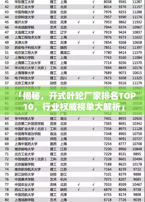 「揭秘,开式叶轮厂家排名TOP 10,行业权威榜单大解析」