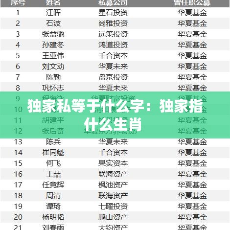 独家私等于什么字:独家指什么生肖