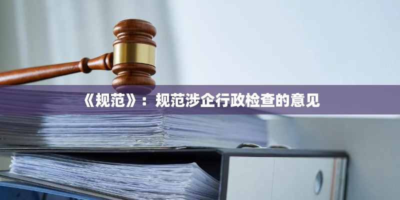 《规范》:规范涉企行政检查的意见