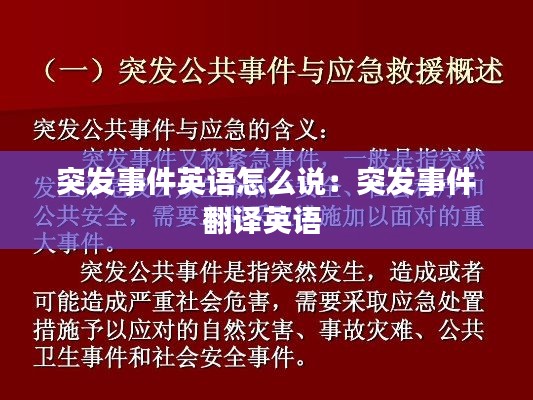 突发事件英语怎么说:突发事件翻译英语