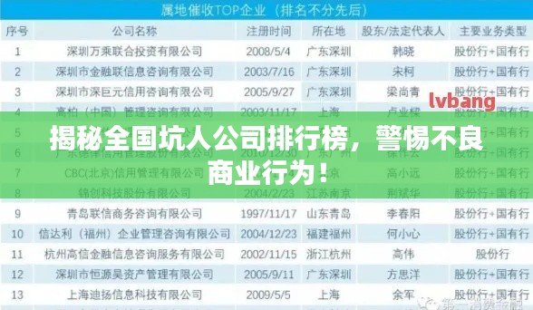 揭秘全国坑人公司排行榜,警惕不良商业行为!