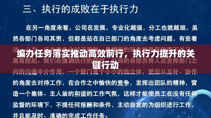 编办任务落实推动高效前行,执行力提升的关键行动