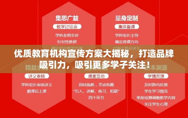优质教育机构宣传方案大揭秘,打造品牌吸引力,吸引更多学子关注!