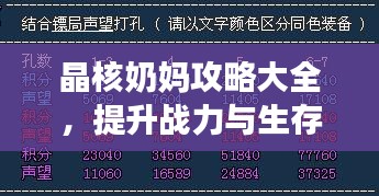 晶核奶妈攻略大全,提升战力与生存能力的秘籍指南