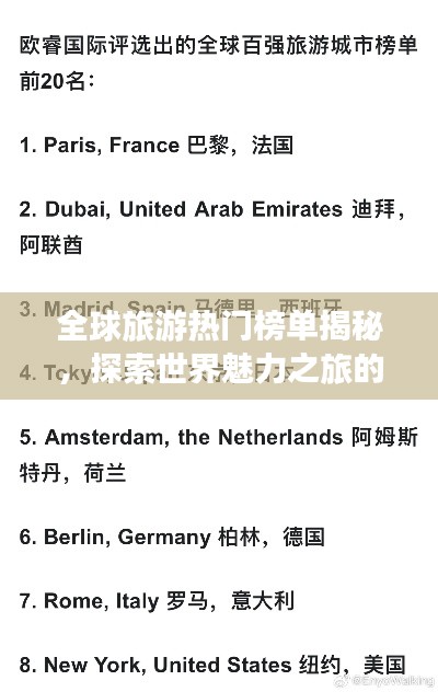 全球旅游热门榜单揭秘,探索世界魅力之旅的必去之地!