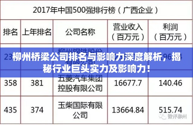 柳州桥梁公司排名与影响力深度解析,揭秘行业巨头实力及影响力!