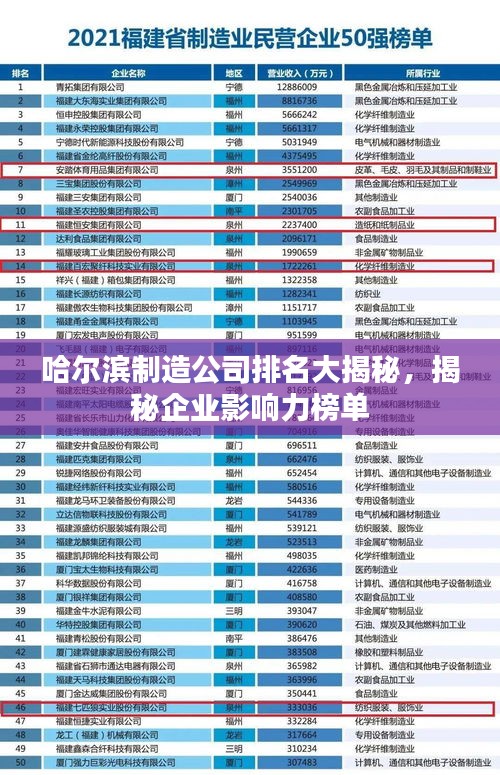 哈尔滨制造公司排名大揭秘,揭秘企业影响力榜单