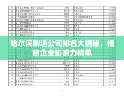 哈尔滨制造公司排名大揭秘,揭秘企业影响力榜单
