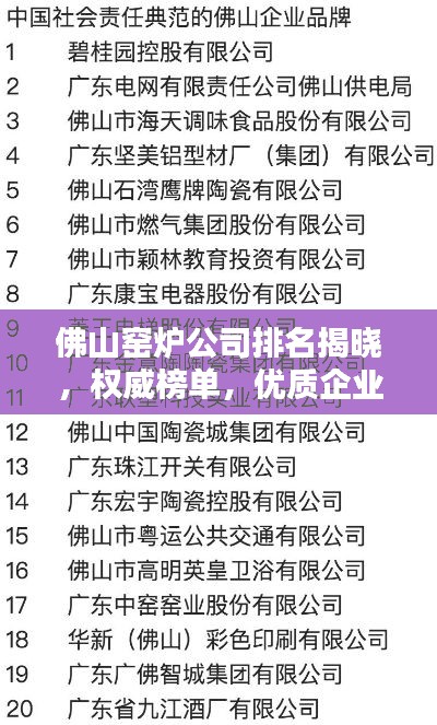 佛山窑炉公司排名揭晓,权威榜单,优质企业一览无余!