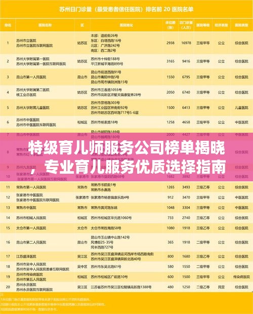 特级育儿师服务公司榜单揭晓,专业育儿服务优质选择指南