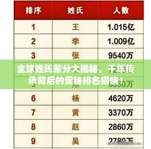 全球姓氏辈分大揭秘,千年传承背后的奥秘排名揭晓!