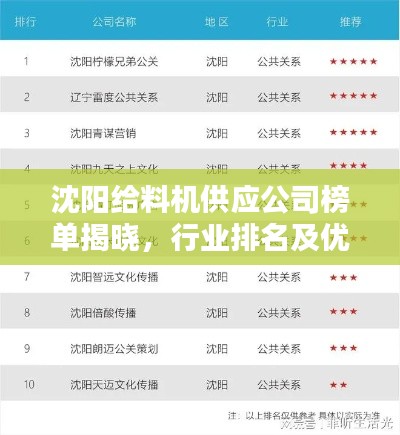 沈阳给料机供应公司榜单揭晓,行业排名及优选公司