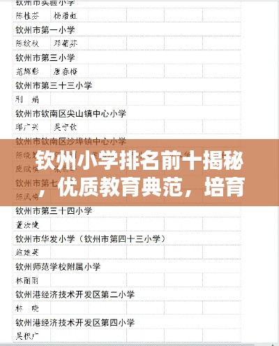 钦州小学排名前十揭秘,优质教育典范,培育未来之星!