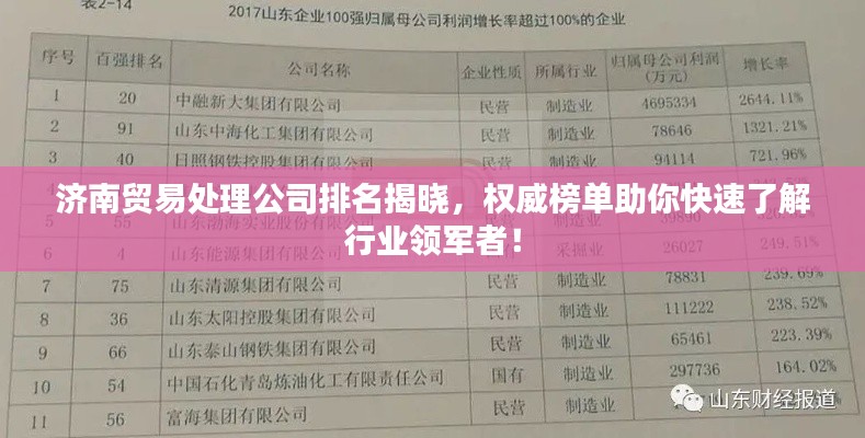 济南贸易处理公司排名揭晓,权威榜单助你快速了解行业领军者!